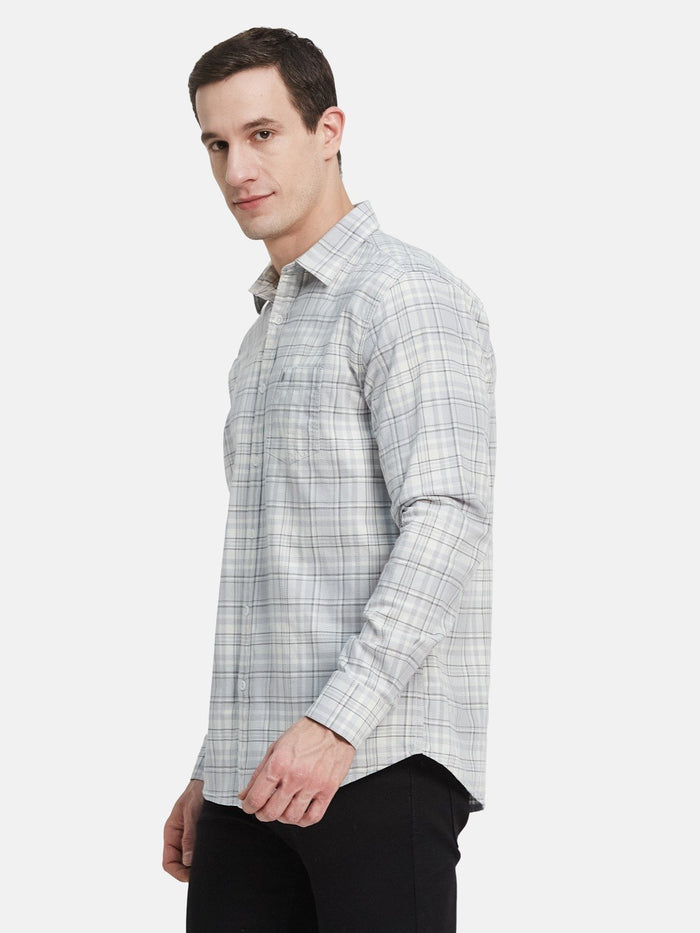 METTLE Men Spread Collar Tartan Checked Cotton Casual Shirt