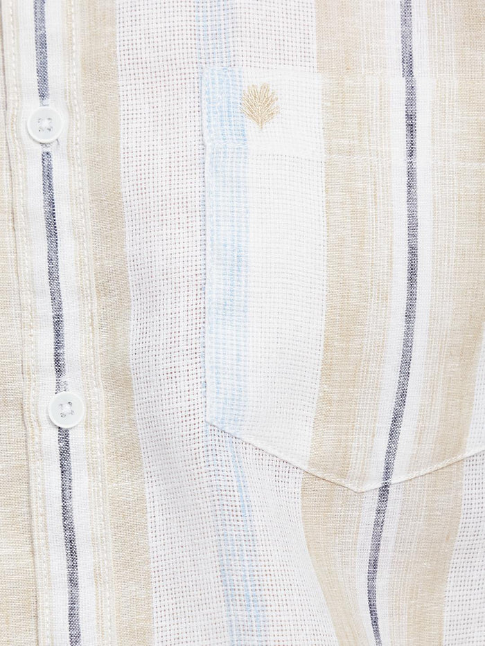 METTLE Men Spread Collar Vertical Striped Cotton Casual Shirt