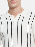 METTLE Men Striped Polo Collar Cotton T-shirt