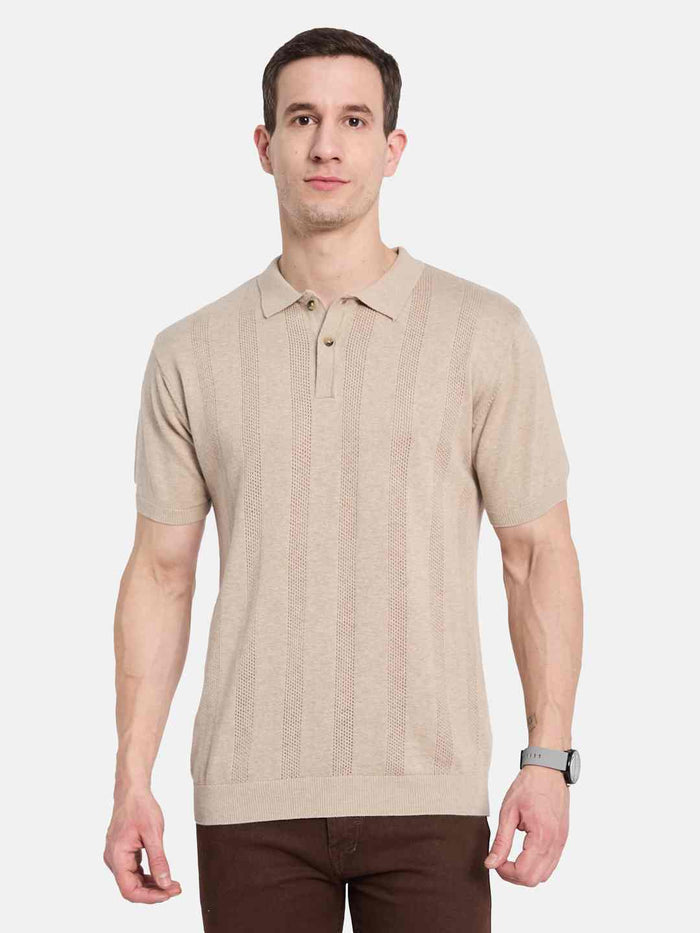 METTLE Men Striped Polo Collar T-shirt