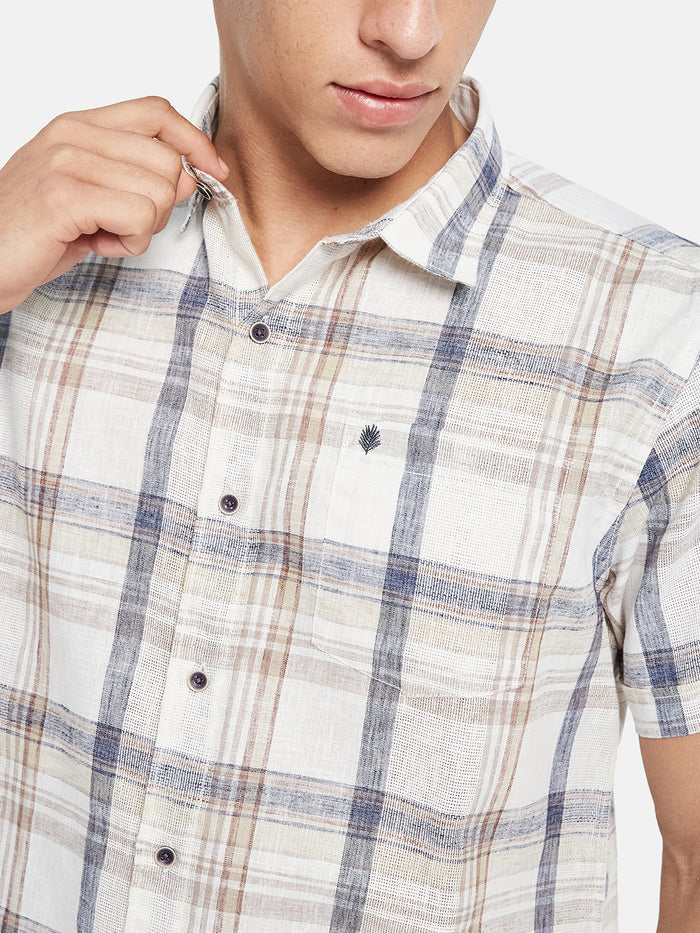 METTLE Men Tartan Checked Spread Collar Cotton Casual Shirt