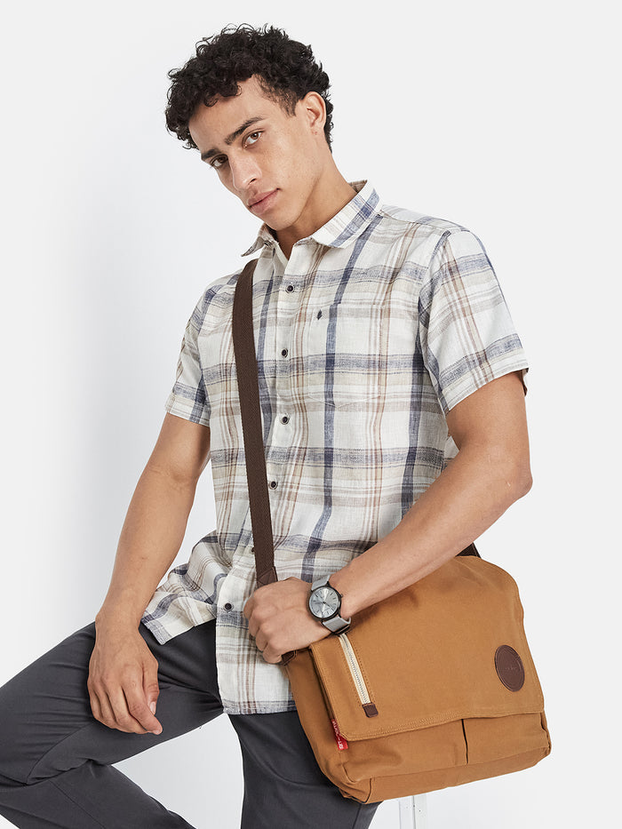 METTLE Men Tartan Checked Spread Collar Cotton Casual Shirt