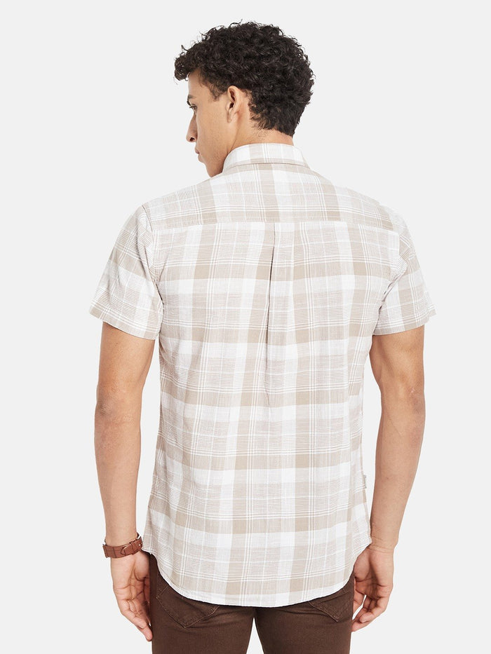 METTLE Men Tartan Checked Spread Collar Cotton Casual Shirt