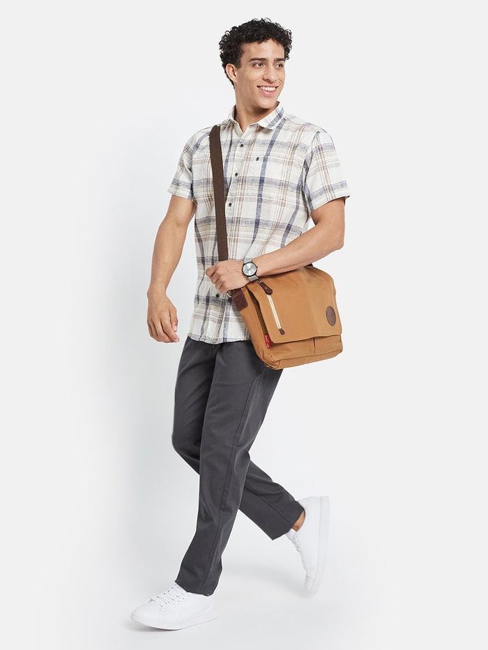 METTLE Men Tartan Checked Spread Collar Cotton Casual Shirt