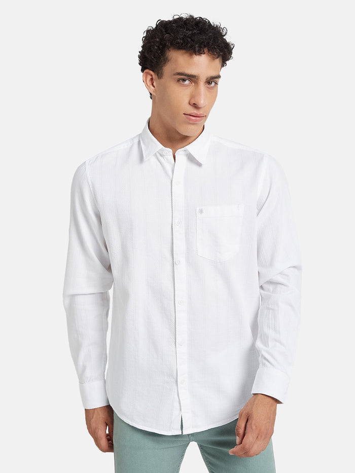 METTLE Men Textured Spread Collar Cotton Casual Shirt