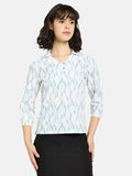 METTLE Mint Printed Cotton Shirt Style Top