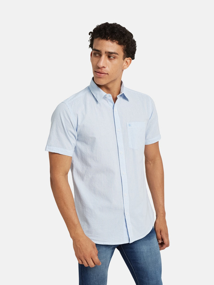 METTLE Multi Stripes Striped Spread Collar Cotton Shirt