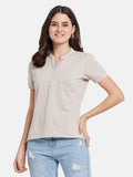 METTLE Self Design Mandarin Collar Cotton T-shirt