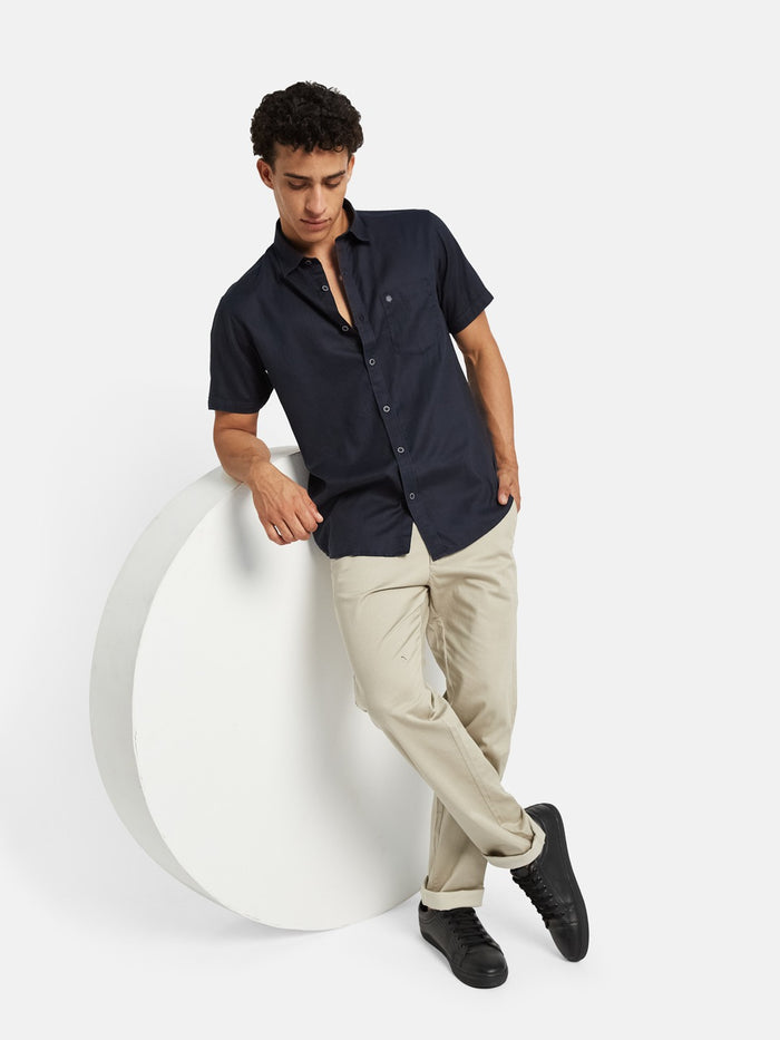 METTLE Spread Collar Cotton Short Sleeves Cotton Casual Shirt