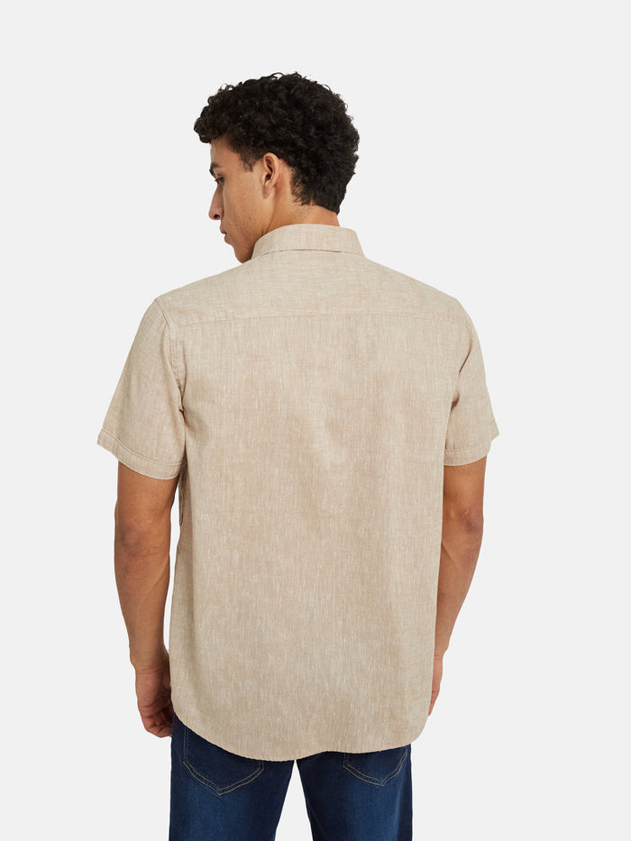 METTLE Spread Collar Short Sleeves Cotton Casual Shirt