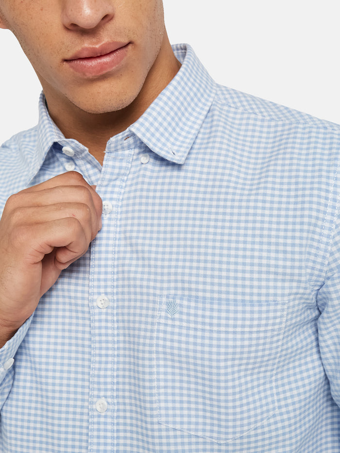METTLE SS25 Checked Spread Collar Cotton Casual Shirt