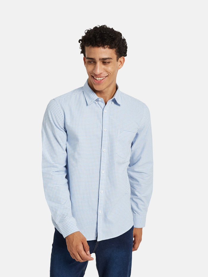 METTLE SS25 Checked Spread Collar Cotton Casual Shirt
