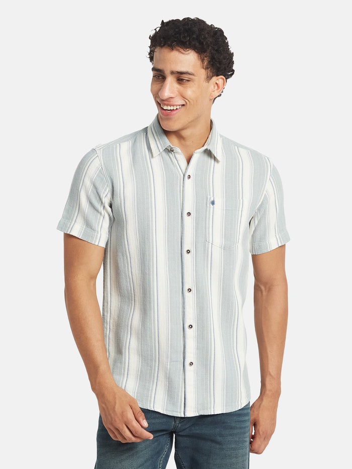 METTLE SS25 Vertical Striped Spread Collar Cotton Casual Shirt