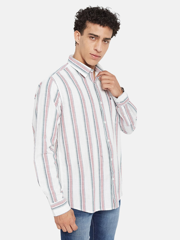 METTLE Striped Long Sleeves Spread Collar Cotton Opaque Regular Fit Casual Shirt