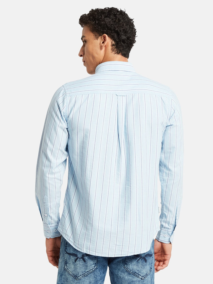 METTLE Striped Long Sleeves Spread Collar Cotton Opaque Regular Fit Casual Shirt