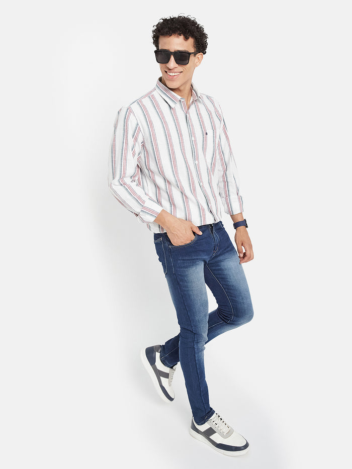 METTLE Striped Long Sleeves Spread Collar Cotton Opaque Regular Fit Casual Shirt