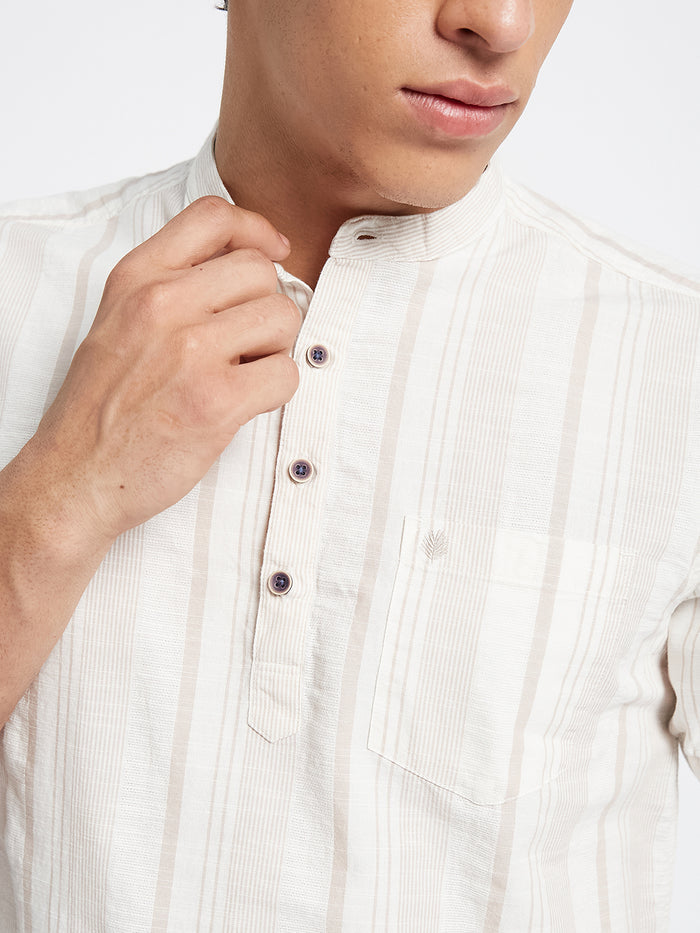 METTLE Striped Mandarin Collar Casual Cotton Shirt