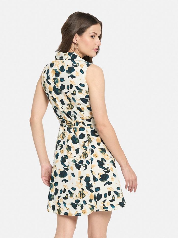 METTLE Women Abstract Printed Cotton Shirt Above Knee Dress