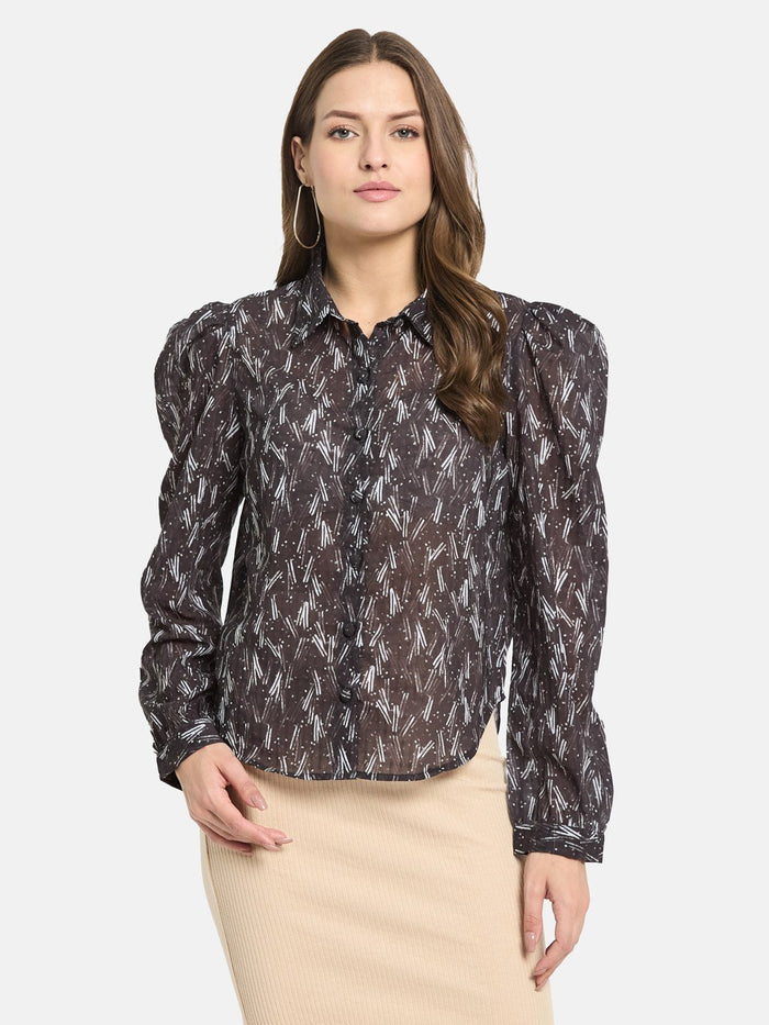 METTLE Women Black Opaque Printed Casual Shirt