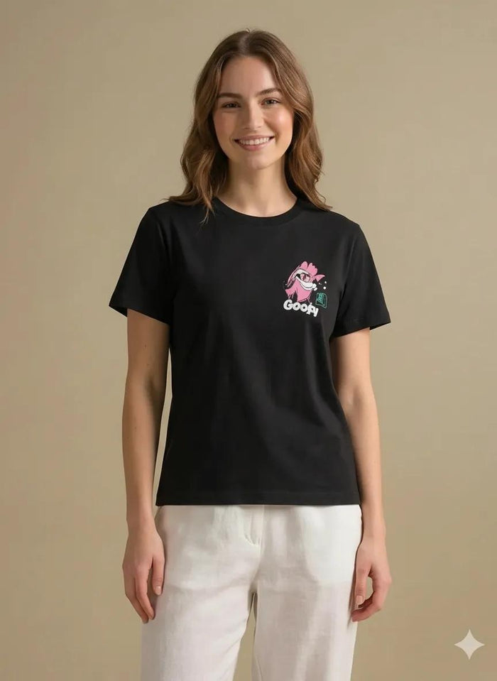 METTLE Women Black Printed T-shirt