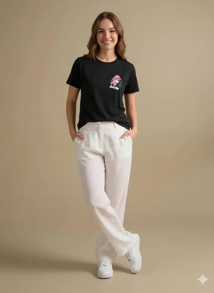 METTLE Women Black Printed T-shirt