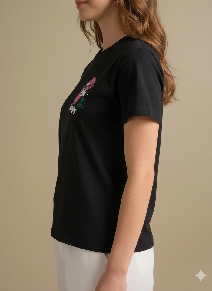 METTLE Women Black Printed T-shirt