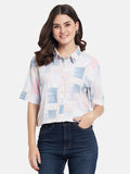 METTLE Women Boxy Fit Abstract Printed Spread Collar Cotton Casual Shirt