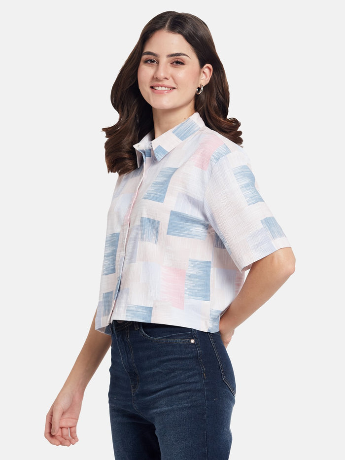METTLE Women Boxy Fit Abstract Printed Spread Collar Cotton Casual Shirt