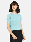 METTLE Women Checked Round Neck Cotton T-shirt
