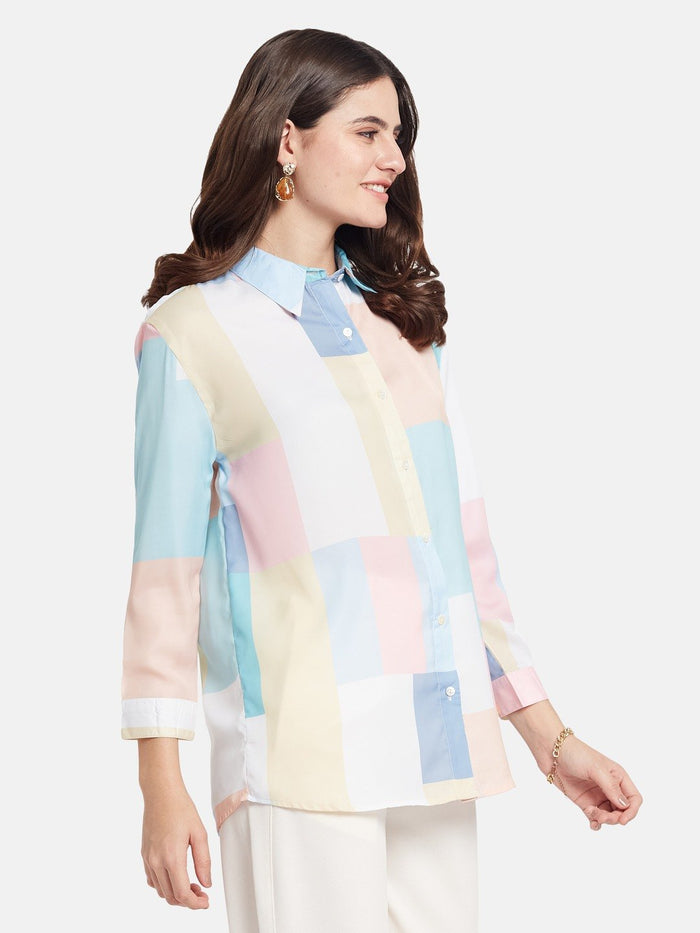 METTLE Women Checked Spread Collar Relaxed Fit Casual Shirt