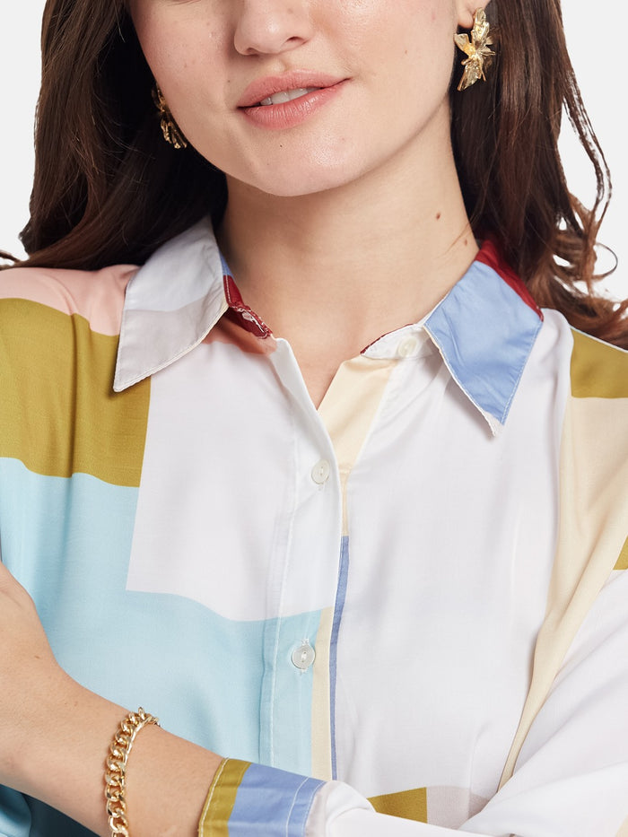 METTLE Women Colourblocked Cotton Shirt Style Top