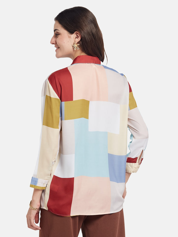 METTLE Women Colourblocked Cotton Shirt Style Top