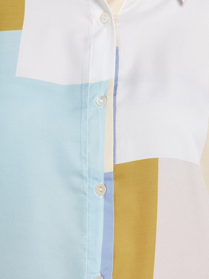 METTLE Women Colourblocked Cotton Shirt Style Top