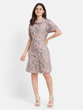 METTLE Women Floral Printed Puff Sleeves Cotton Shirt Dress