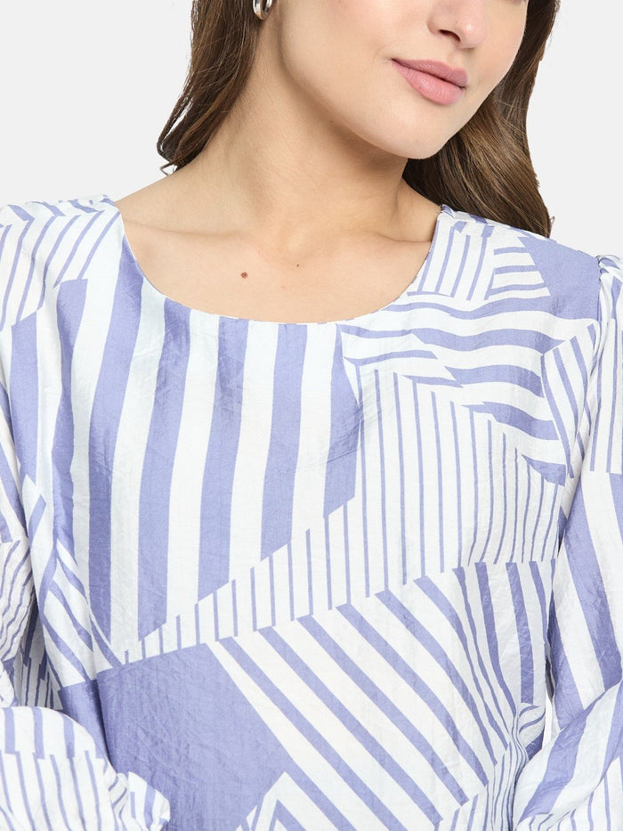 METTLE Women Light Teal Printed Cotton Top