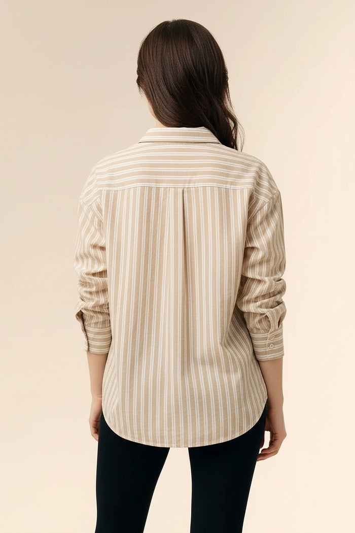 METTLE Women Natural Multi Stripes Striped Casual Shirt