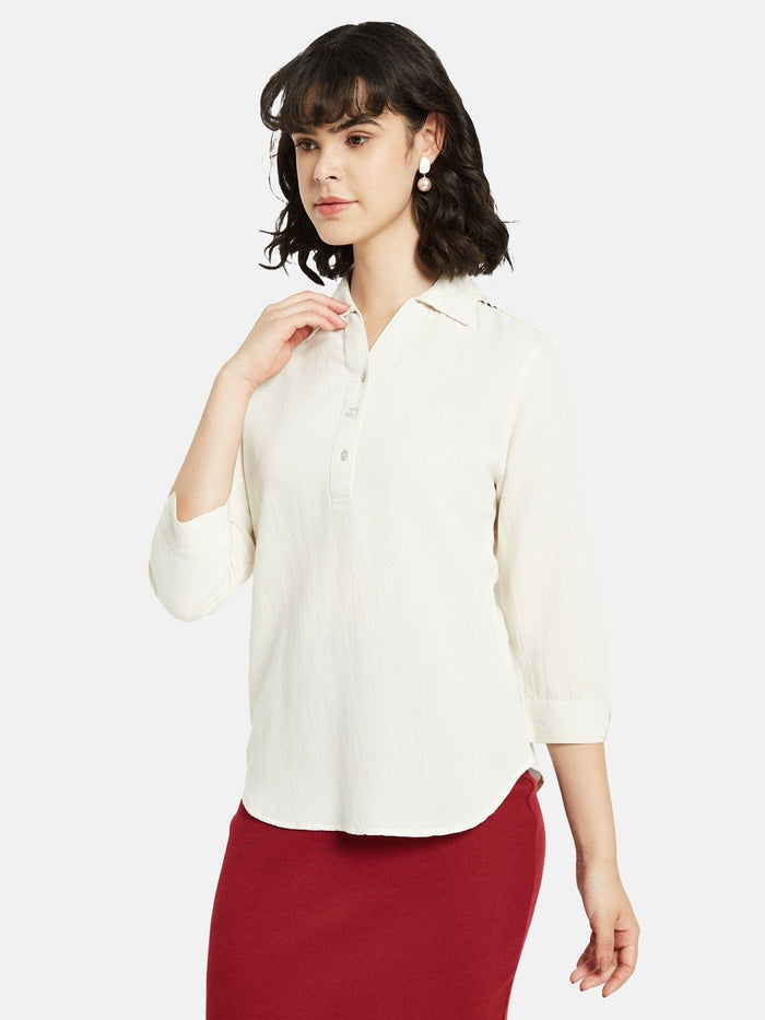 METTLE Women Natural Shirt Collar Regular Top