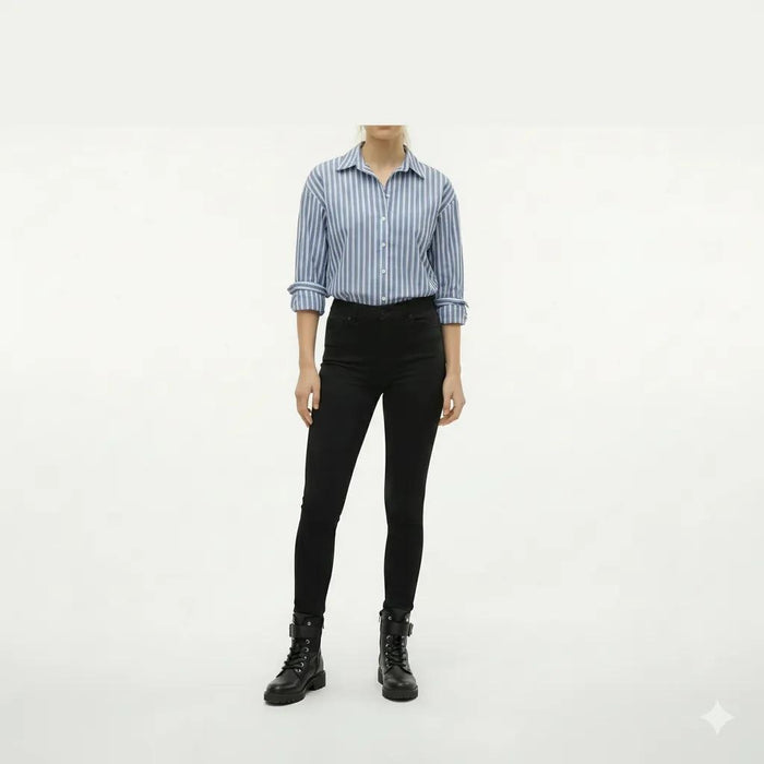 METTLE Women Oxford Blue Multi Stripes Striped Casual Shirt