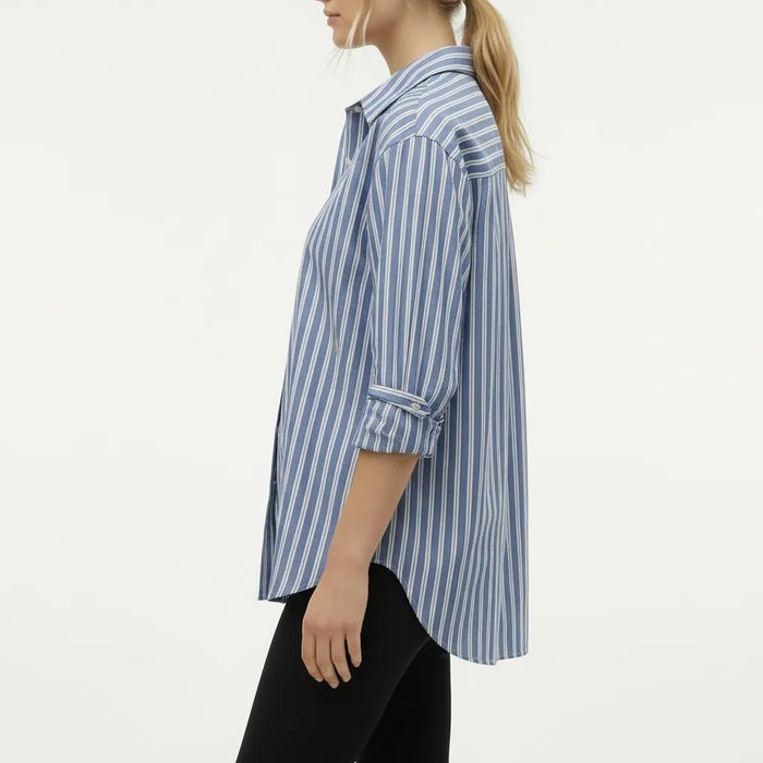 METTLE Women Oxford Blue Multi Stripes Striped Casual Shirt