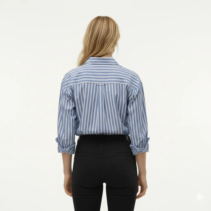 METTLE Women Oxford Blue Multi Stripes Striped Casual Shirt