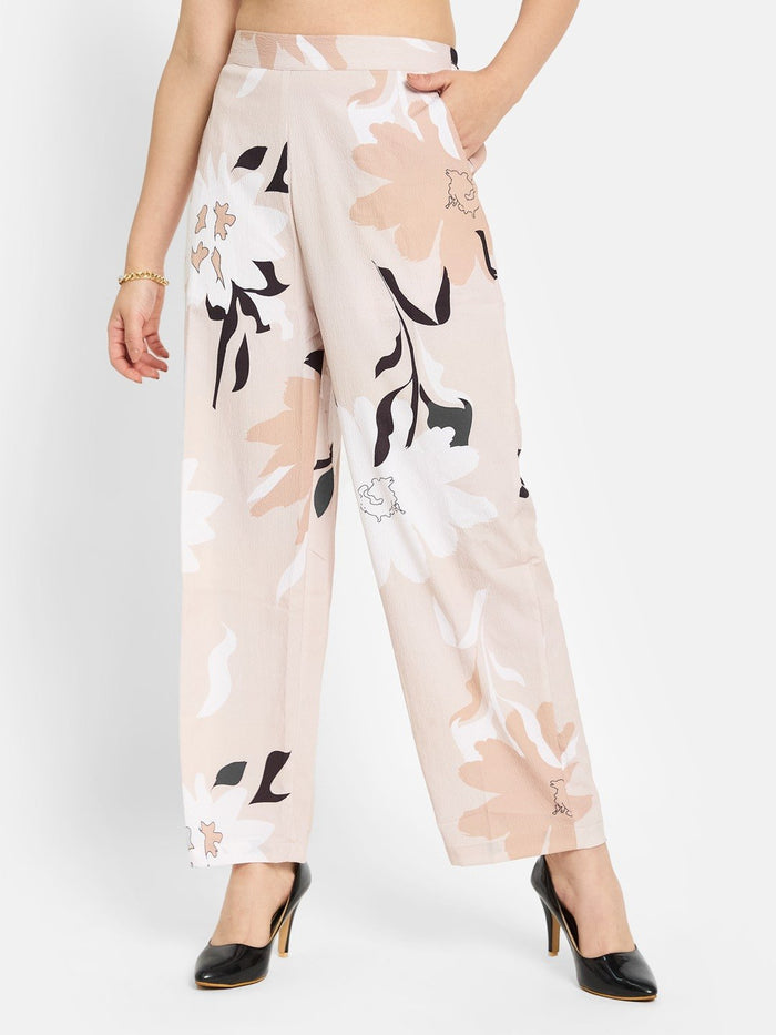 METTLE Women Printed Cotton Regular Fit Mid-Rise Regular Trousers