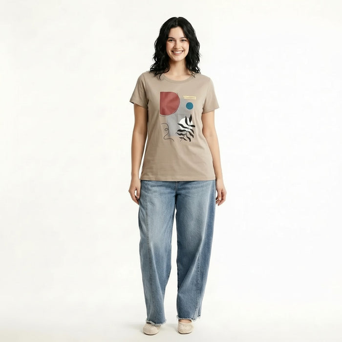METTLE Women Sand Printed T-shirt