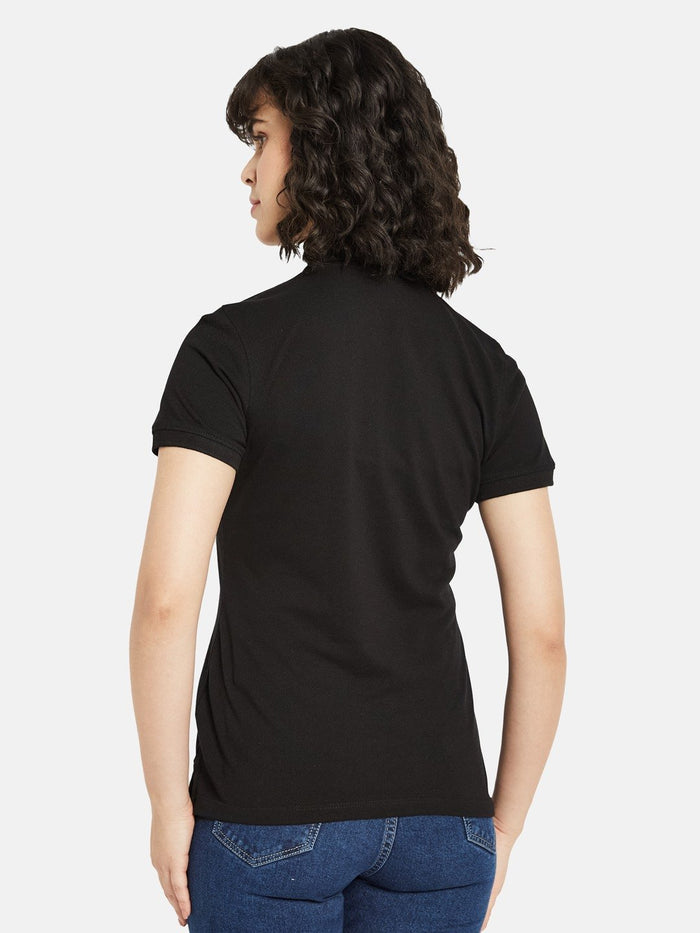 METTLE Women Solid Polo Collar Cotton T-shirt