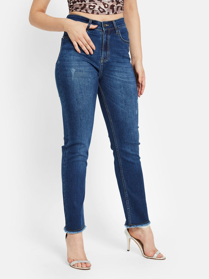 METTLE Women Straight Fit Light Fade Mid-Rise Stretchable Jeans