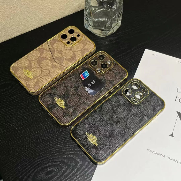 Monogram Phone Case with Gold Accents and Card Holder