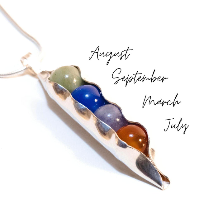 Mother's Day - Four Pea In A Pod - Engraved Initials & Any Birthstone Combination - RACHEL SHRIEVES DESIGN