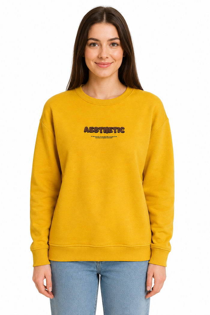 Mustard Yellow Cotton Fleece Sweatshirt - Aesthetic Brainstormed Graphic Pullover