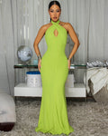 *Nalani Lime Key-Hole Halter Maxi Dress