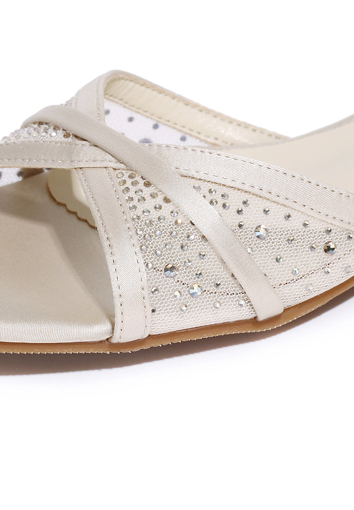 Naomi Glittered Slip Ons Sandals (Beige)