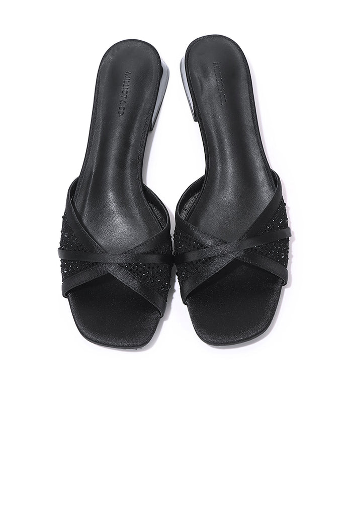 Naomi Glittered Slip Ons Sandals (Black)
